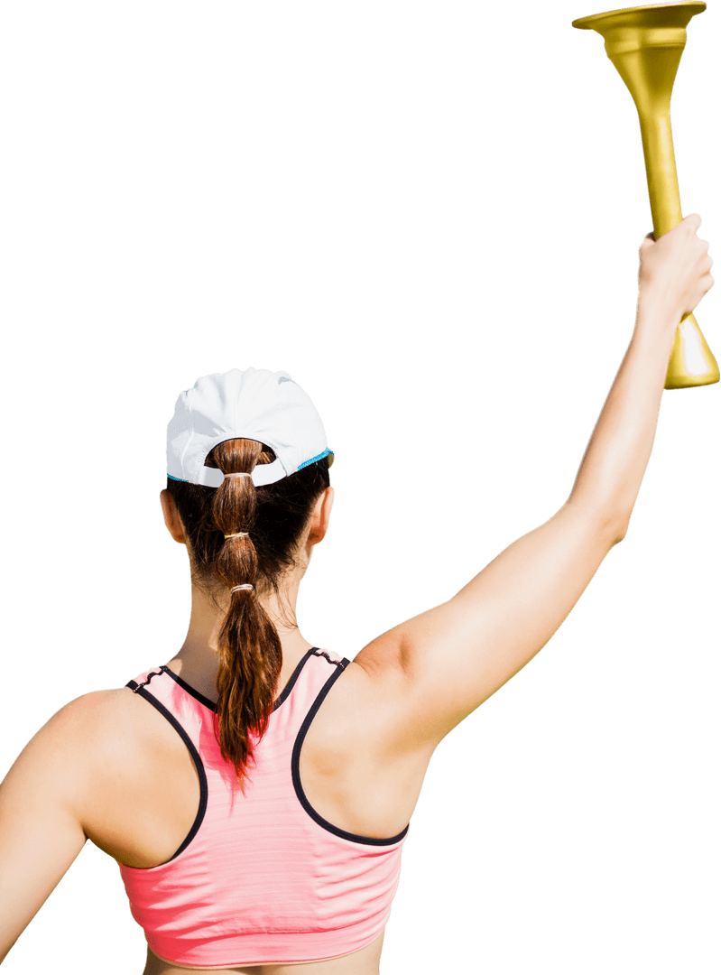 Back View of Sportswoman Holding Olympic Torch on Transparent Background