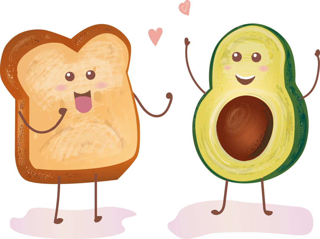 Smiling Bread Slice Meeting Joyful Avocado on Transparent Background
