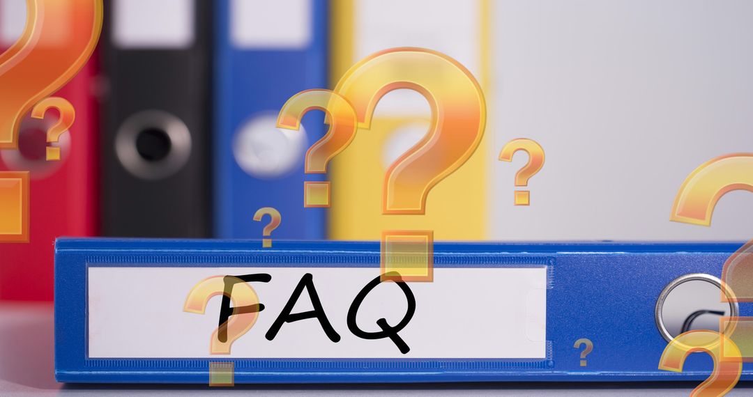Colorful FAQ Binder with Floating Question Marks