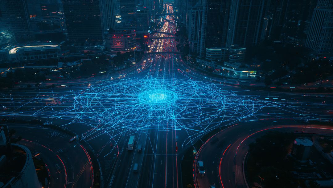 AI-Generated Night Traffic with Data Overlay