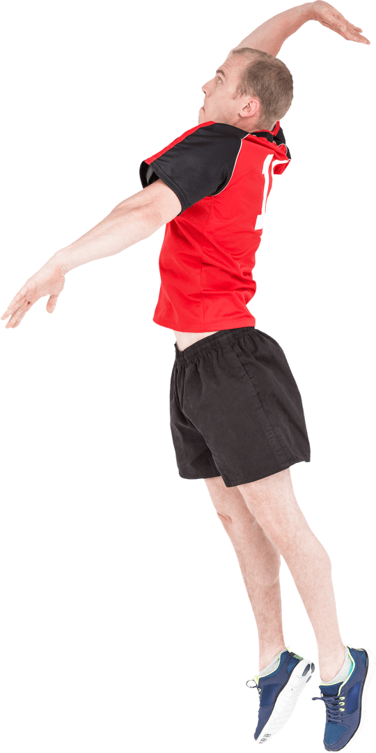 Caucasian Volleyball Player Jumping Isolated on Transparent Background