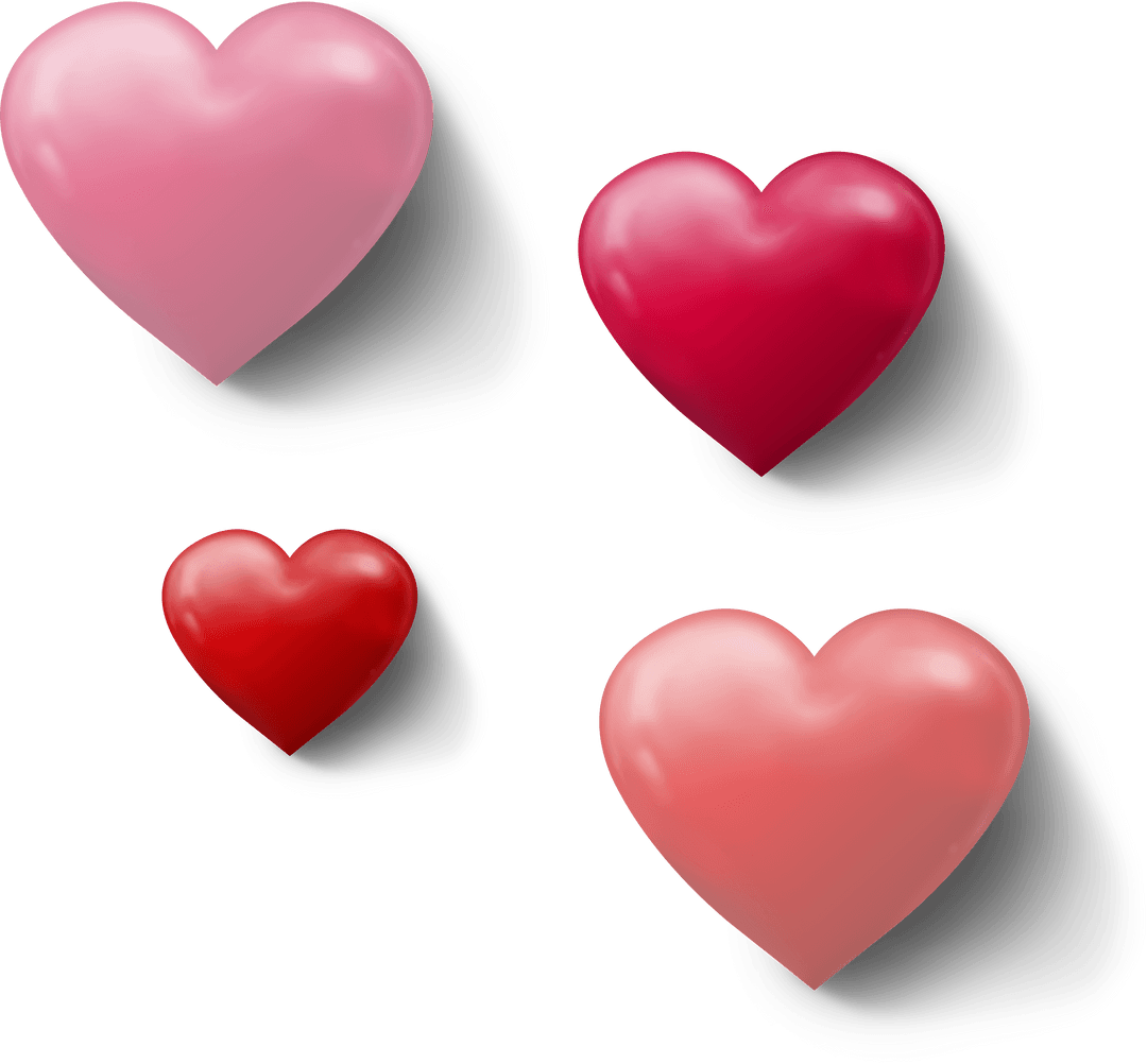Floating Red and Pink Hearts on Transparent Background PNG