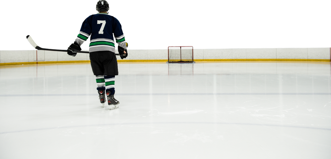 Rear View of Male Player with Hockey Stick standing on Transparent Ice Rink - Download Free Stock Images Pikwizard.com