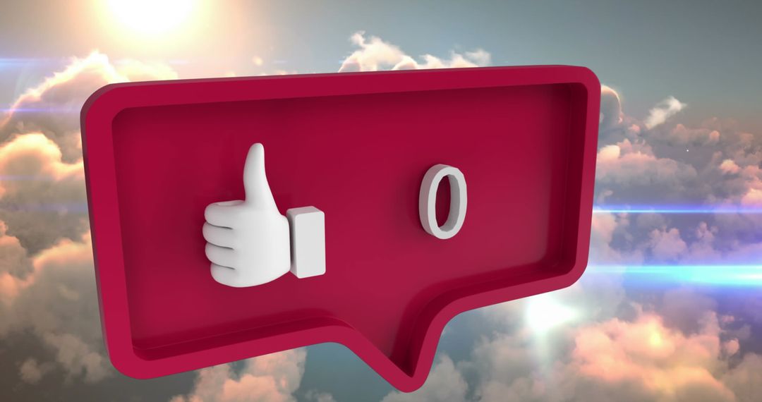 Social Media Thumb Icon with Zero Count Over Cloudy Sky Background