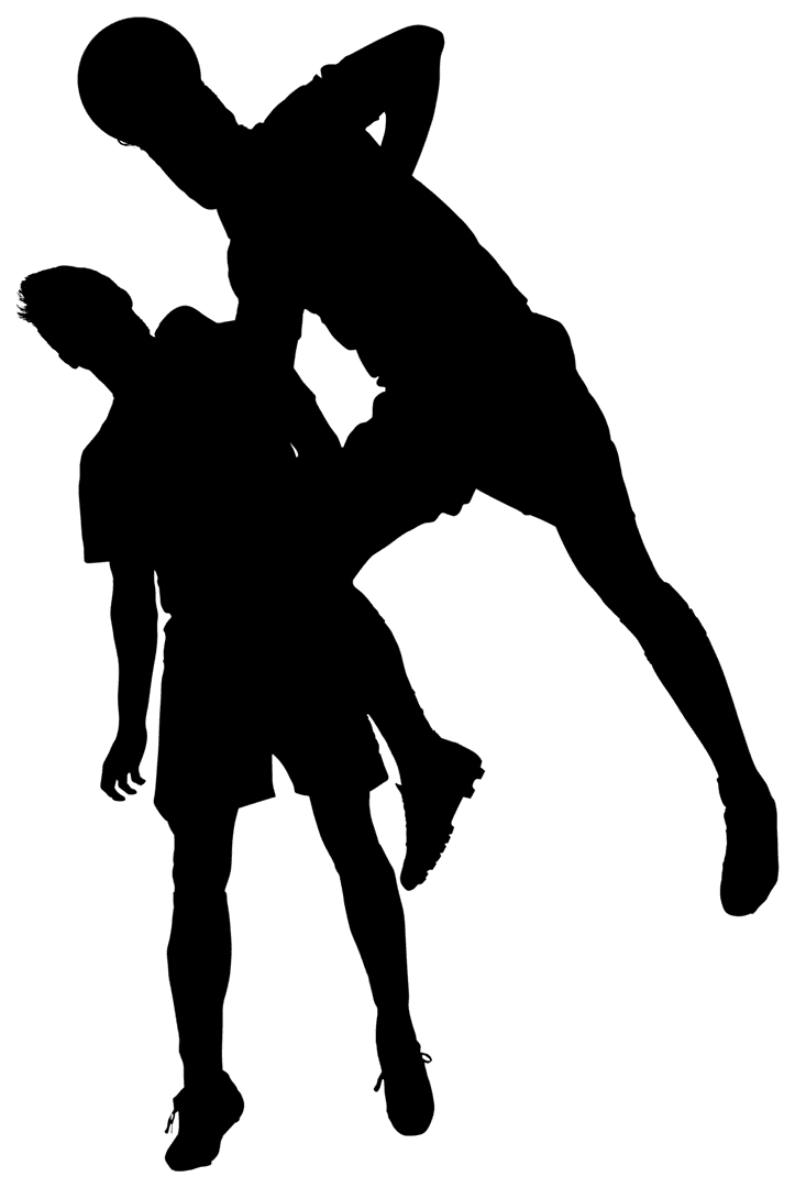 Silhouette of Soccer Players Reaching Ball, Transparent Background