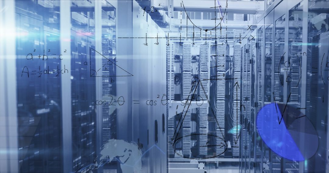 Modern Data Center with Formula Overlays Reflecting Digitization