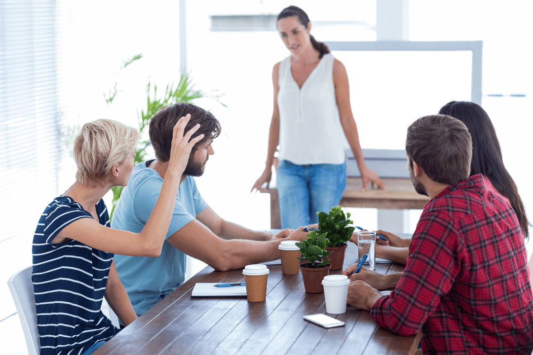 Transparent Team Meeting with Engaged Colleagues Asking Questions