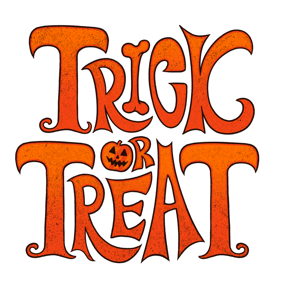 Halloween Trick or Treat Lettering with Transparent Background Orange Font