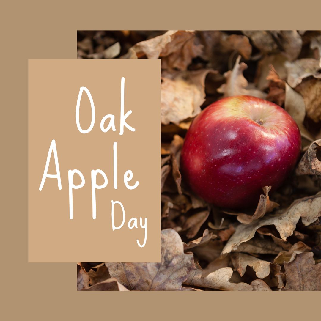 Oak Apple Day Celebration with Red Apple on Autumn Leaves Background, Copy Space - Download Free Stock Templates Pikwizard.com