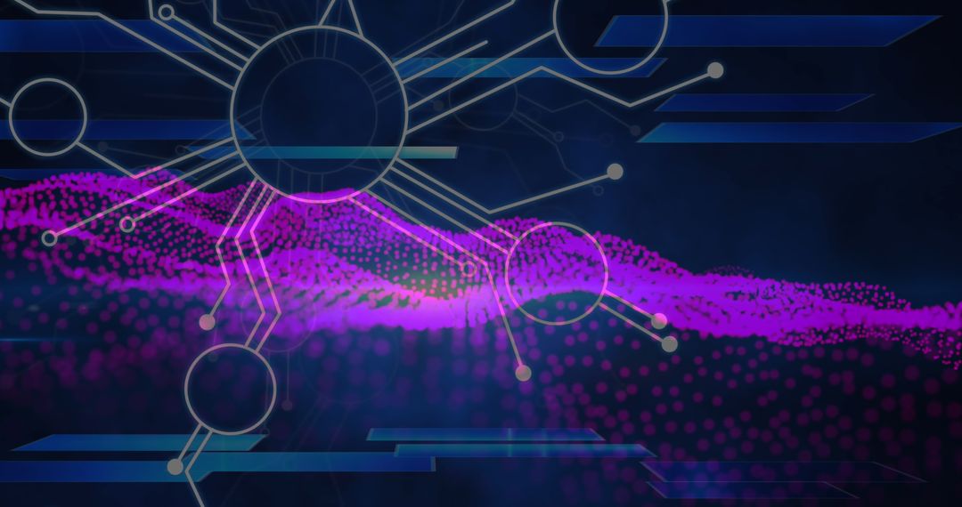 Futuristic Digital Network Interface with Purple Mesh and Abstract Icons