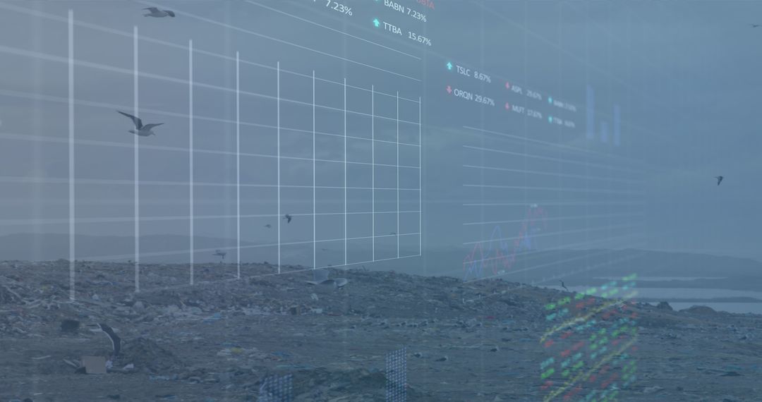 Composite of Financial Data Overlay on Landfill Landscape