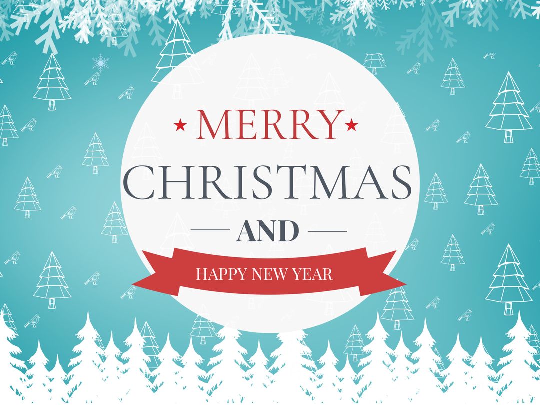 Cheerful Holiday Greeting with Snowflakes and Trees