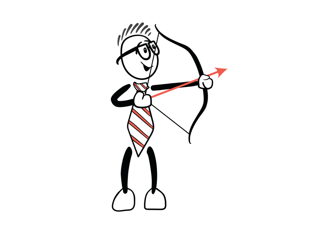 Business Character Aiming Bow on Transparent Background