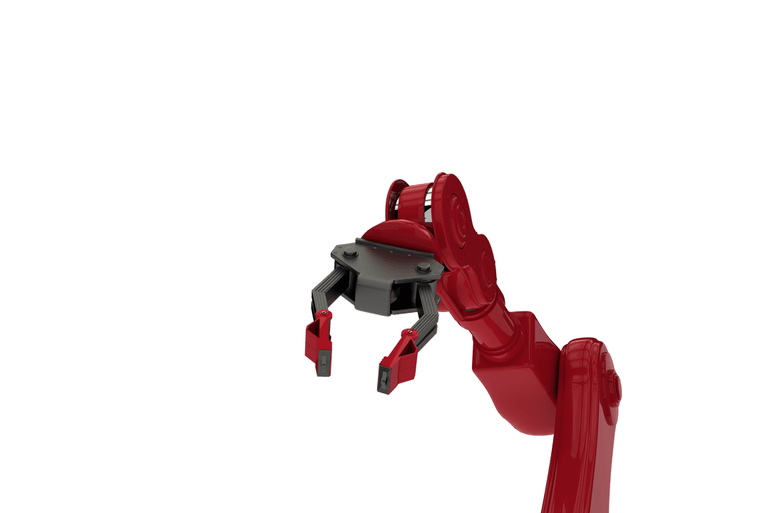 Robotic Arm with Red Claw on Transparent Background