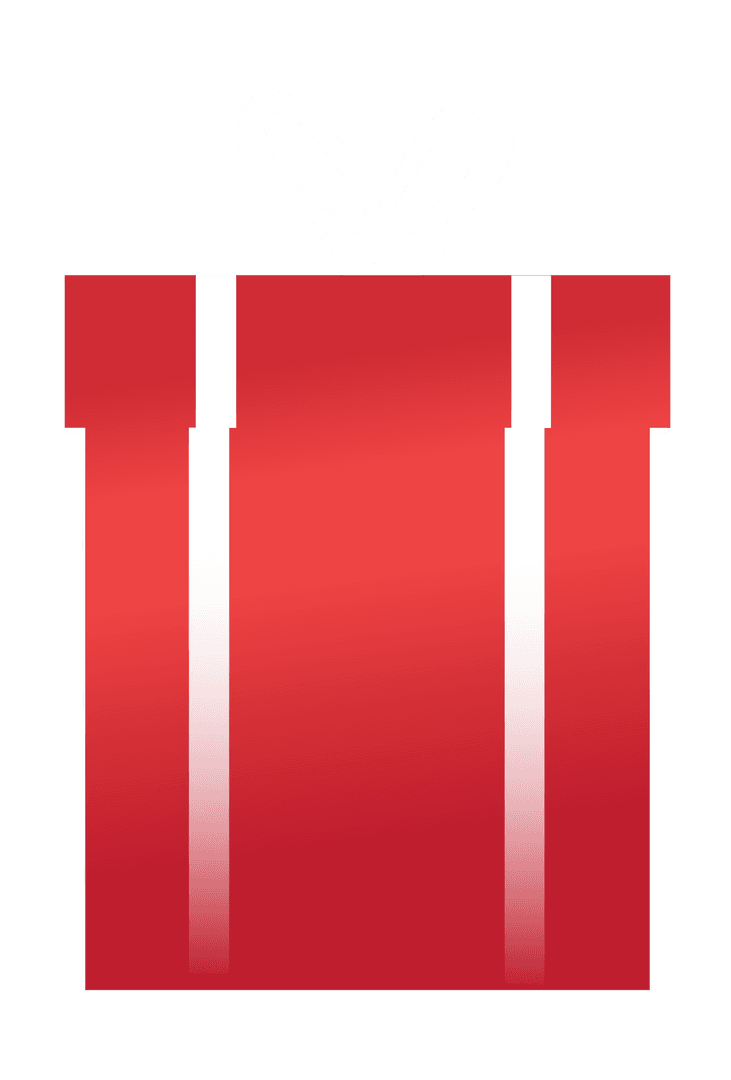 Red Gift Box Icon with White Ribbons on Transparent Background
