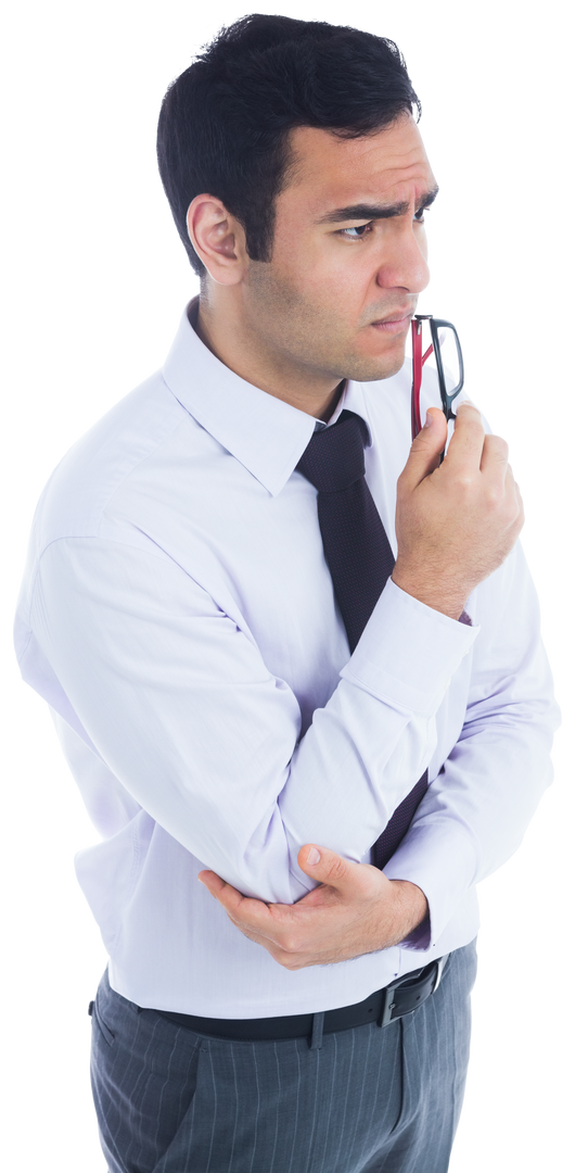 Worried Businessman Pondering with Glasses on Transparent Background - Download Free Stock Images Pikwizard.com