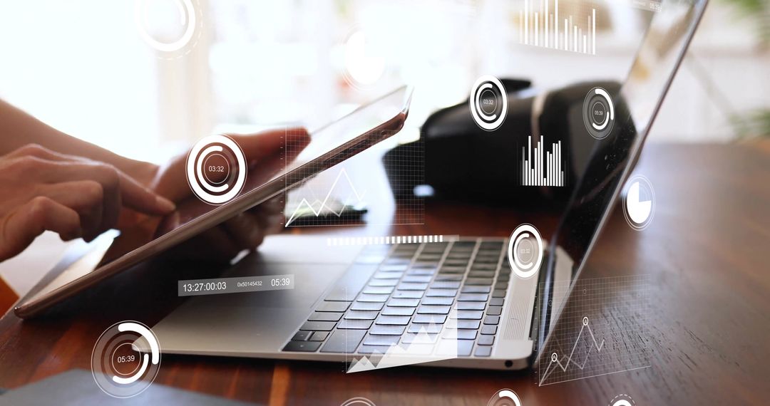 Digital Workflow: Woman Using Tablet for Financial Data Visualization