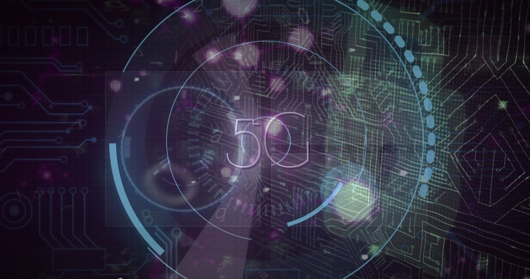 5G Technology Circuit Board with Digital Elements