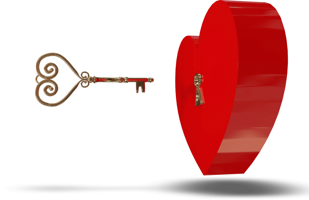 Golden Key in Motion Toward Red Heart Box Transparent