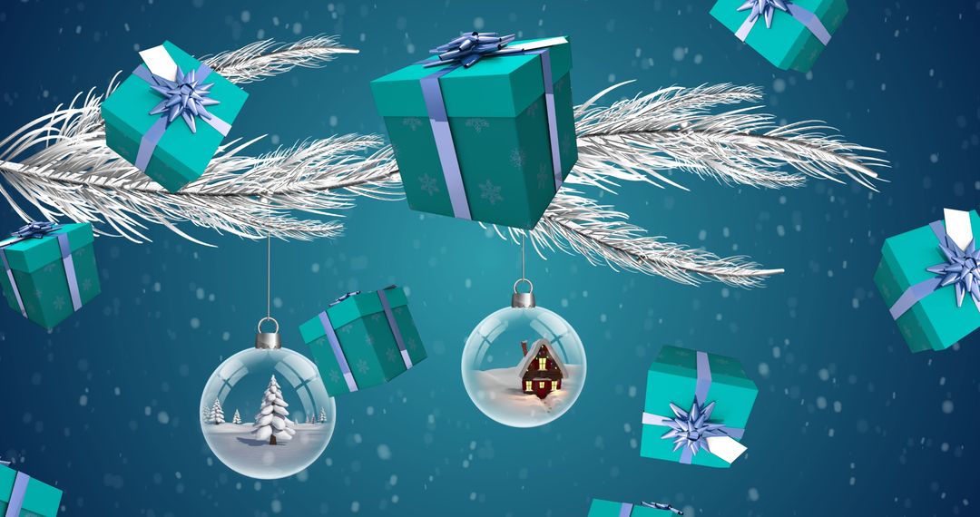 Floating Gifts and Ornaments with Silver Christmas Tree Branch