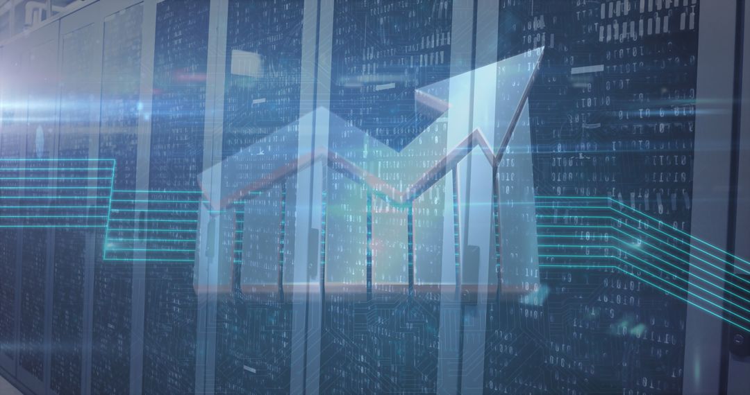 Digital Interfaces with Arrow Symbol in Server Room