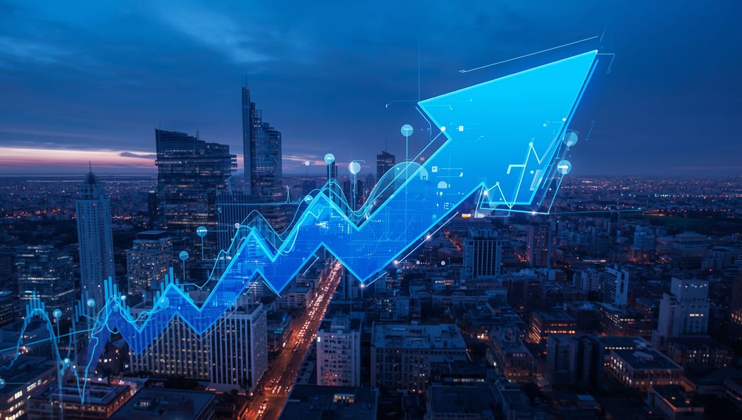 Rising Economic Growth with Futuristic Cityscape at Dusk