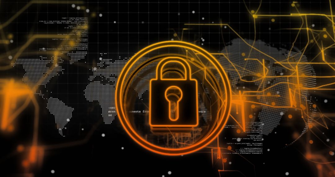 Digital Lock Icon Highlighting Cybersecurity on Global Network Visual