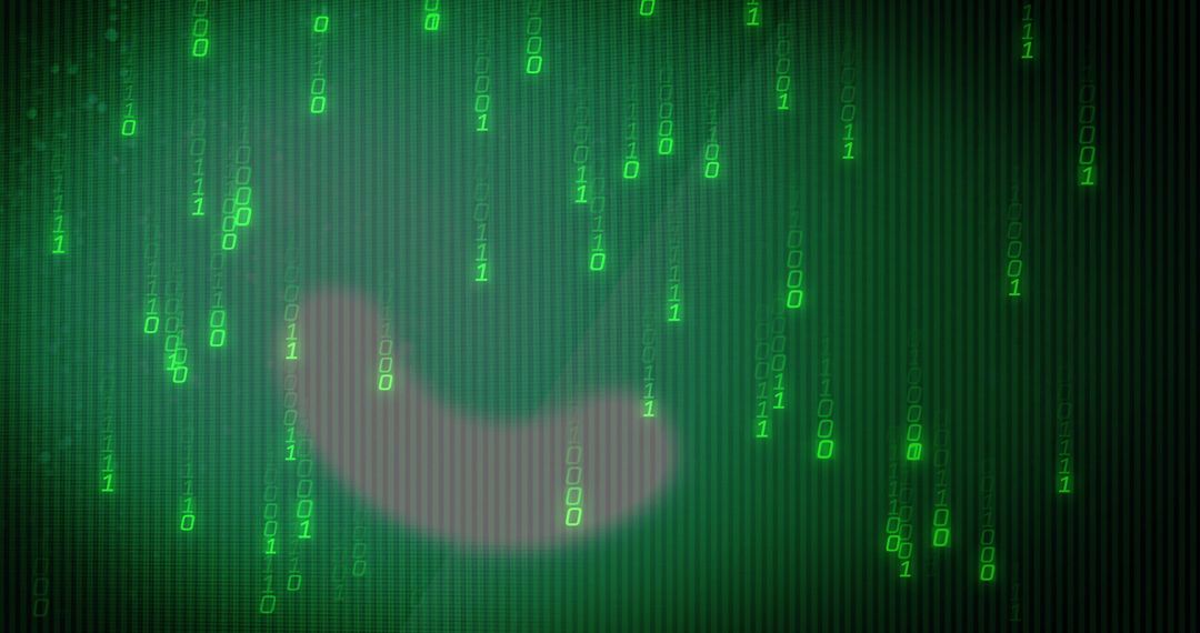 Neon Green Binary Rain Streaming Over Retro Scanline Display With Soft Blur Vignette