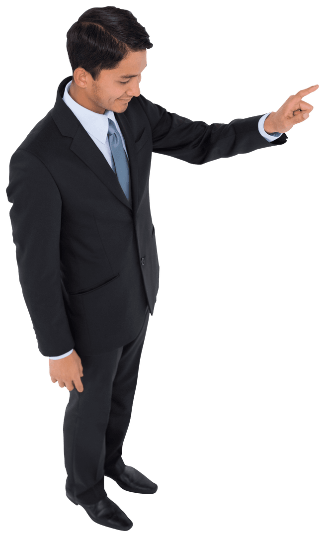 Confident Asian Businessman Pointing Direction Transparent Background