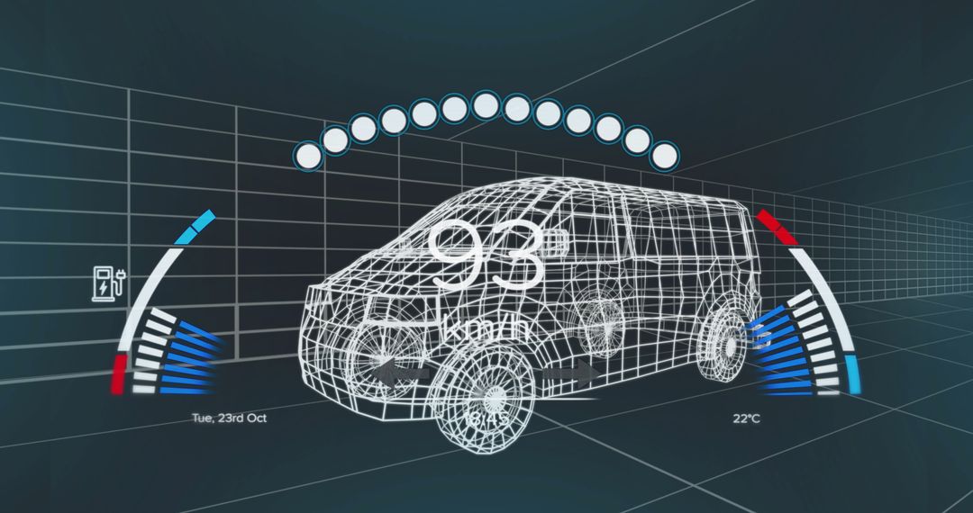 Futuristic Dashboard with 3D Van and Digital Speed Display
