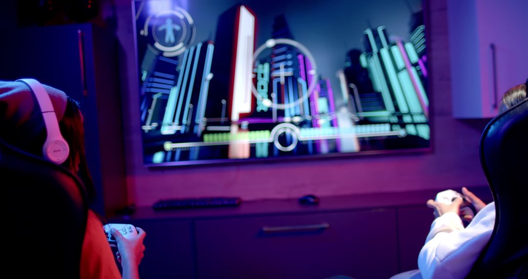 Teenage Girls Engaged in Nighttime Gaming Session