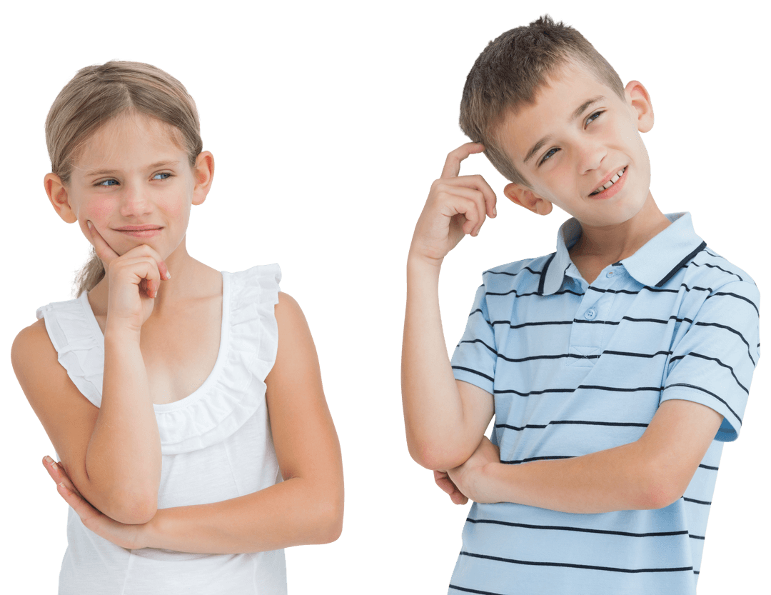 Curious Children Thinking with Transparent Background