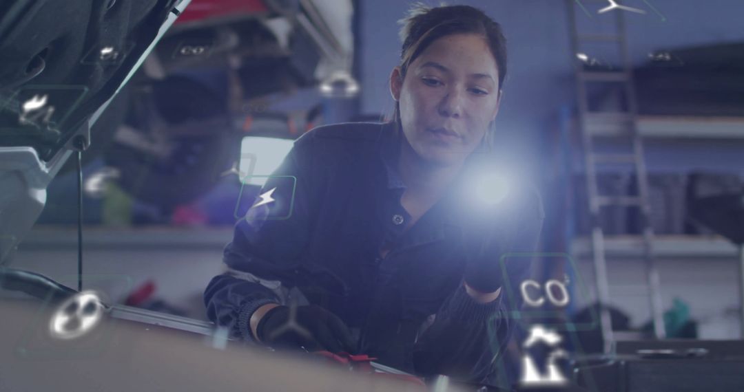 Technician Using Augmented Reality for Car Diagnostic