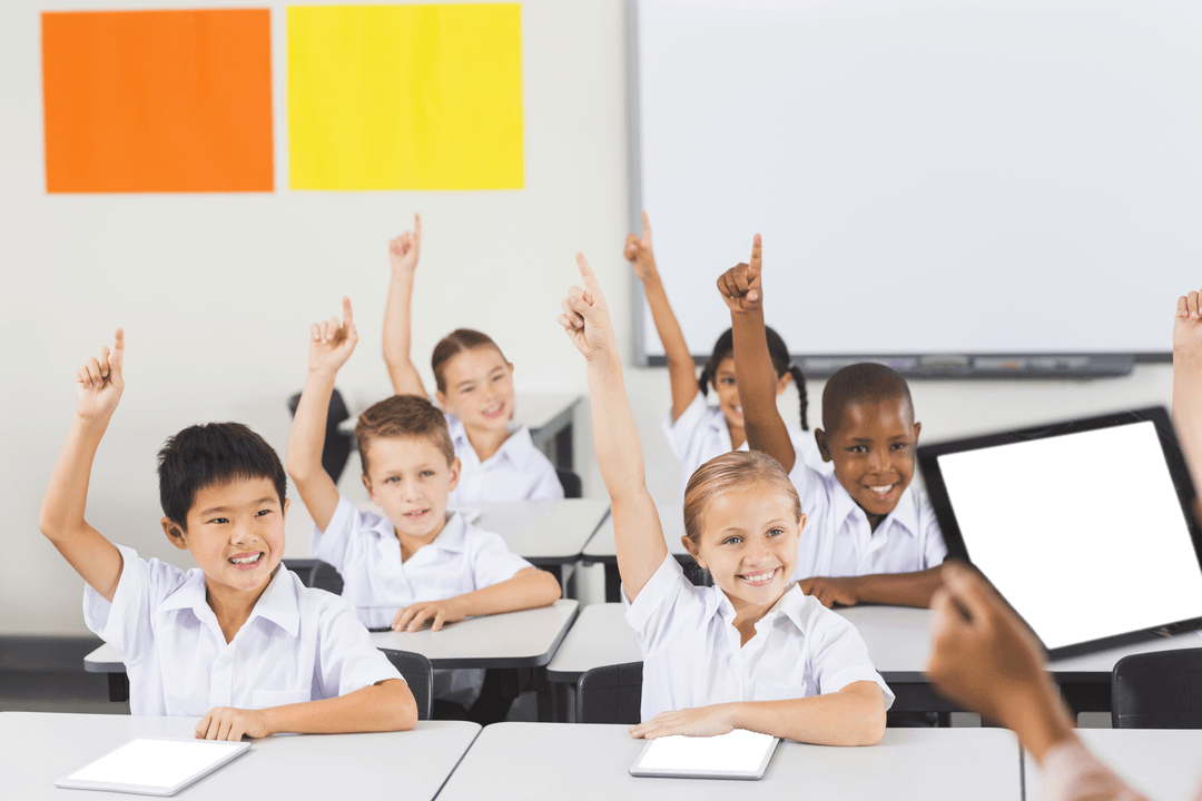 Transparent Classroom Scene: Diverse Kid's Enthusiasm for Learning