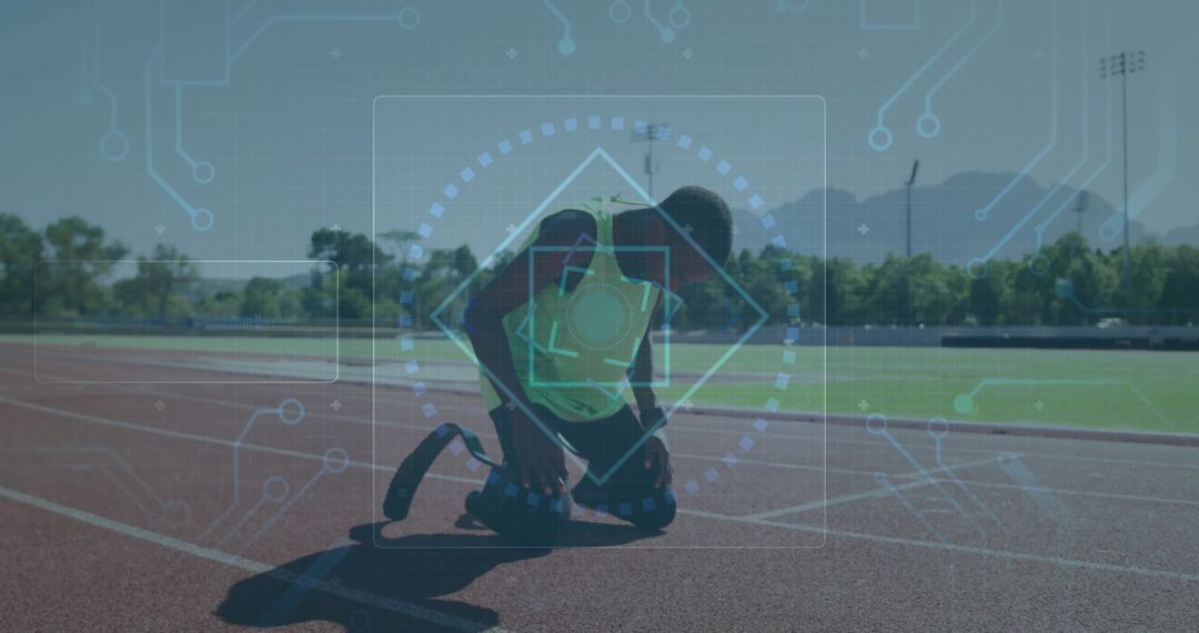 Athlete Integrated with Futuristic Digital Interface on Track