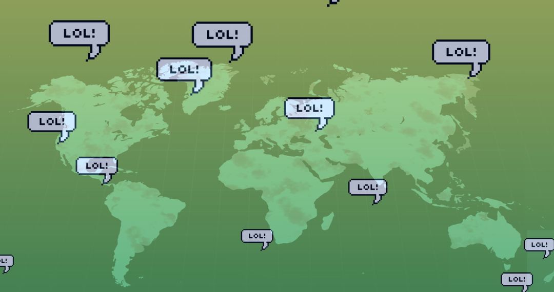 Global Communication Humor Map with Comic Speech Bubbles