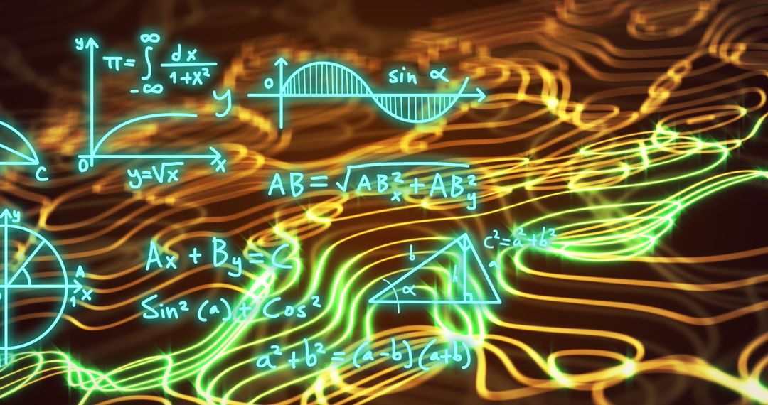 Abstract Concept of Mathematical Data Processing in Neon Glow