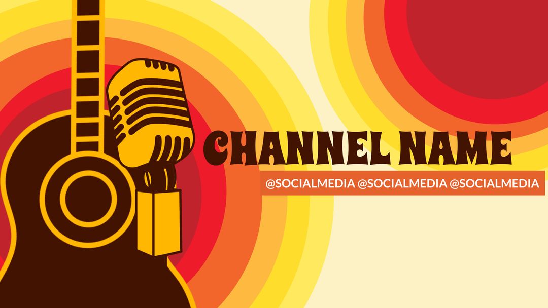 Retro Music Channel Banner with Microphone and Guitar