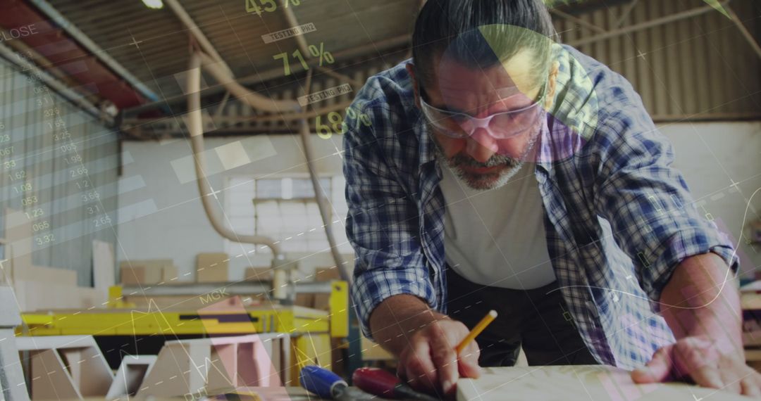 Carpenter Analyzing Data with a Modern Digital Interface Overlay