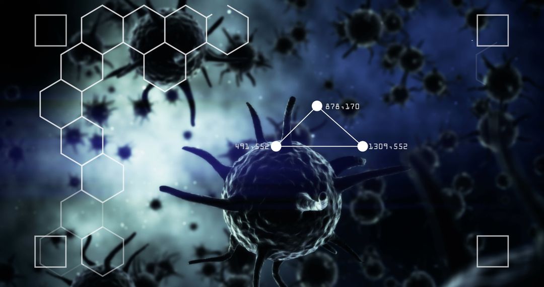 Virus Cells with Geometric Shapes in Abstract Blue Scene