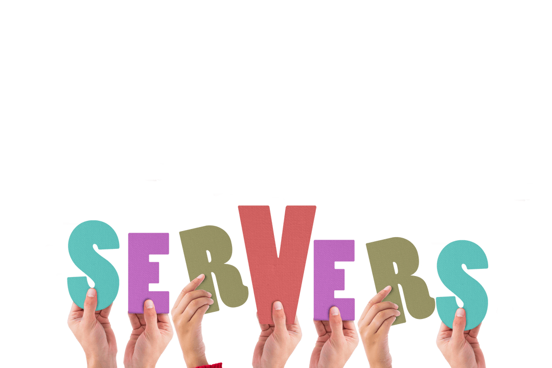 Hands Holding Colorful Transparent Text Spelling 'Servers'