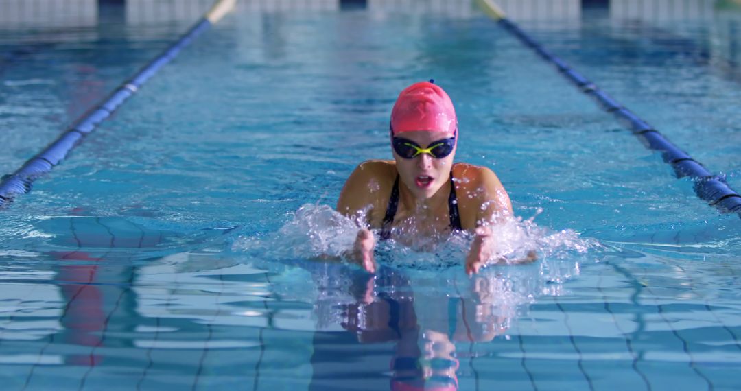 Female Swimmer Doing Breaststroke in Indoor Pool - Free Images, Stock Photos and Pictures on Pikwizard.com