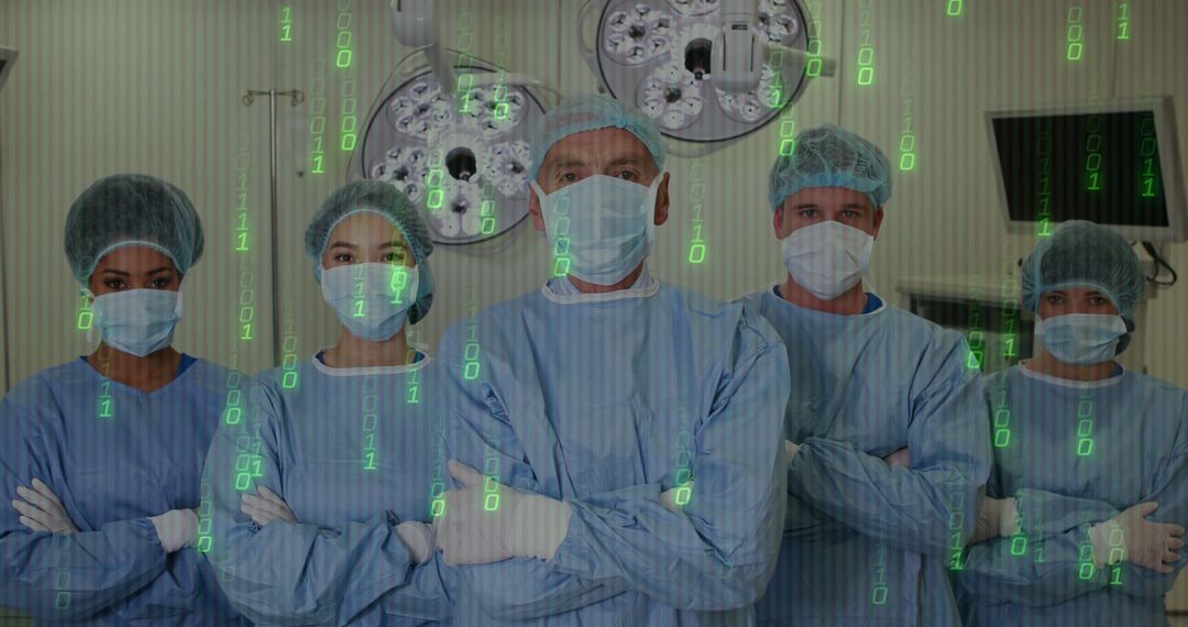 Surgical Team in Operating Room with Digital Overlay Effect