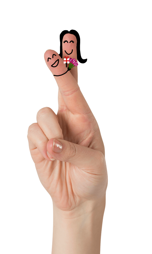 Smiling Fingers Couple with Flowers on Transparent Background