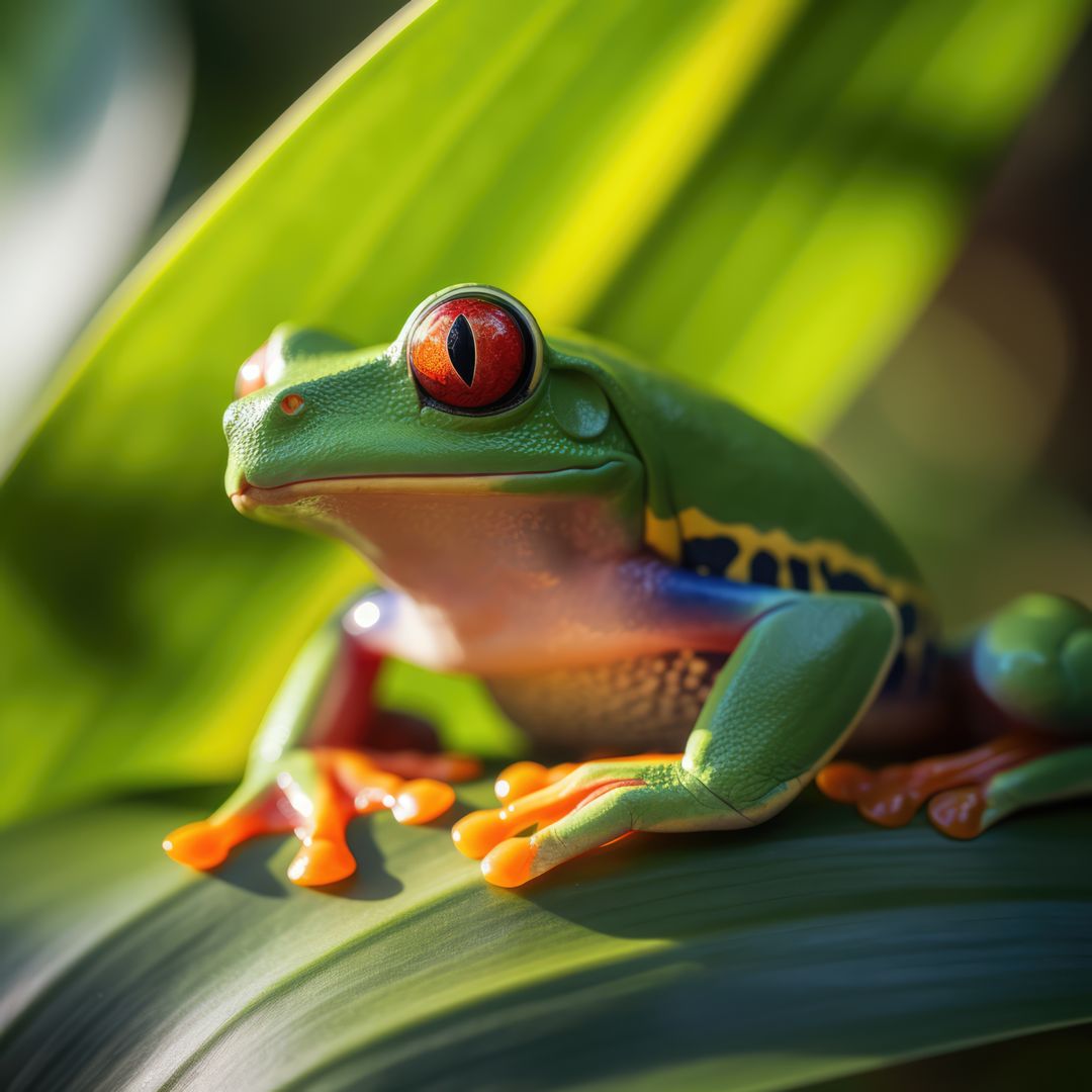 Close up of red eyed tree frog perched on leaf, created using generative ai technology - Free Images, Stock Photos and Pictures on Pikwizard.com