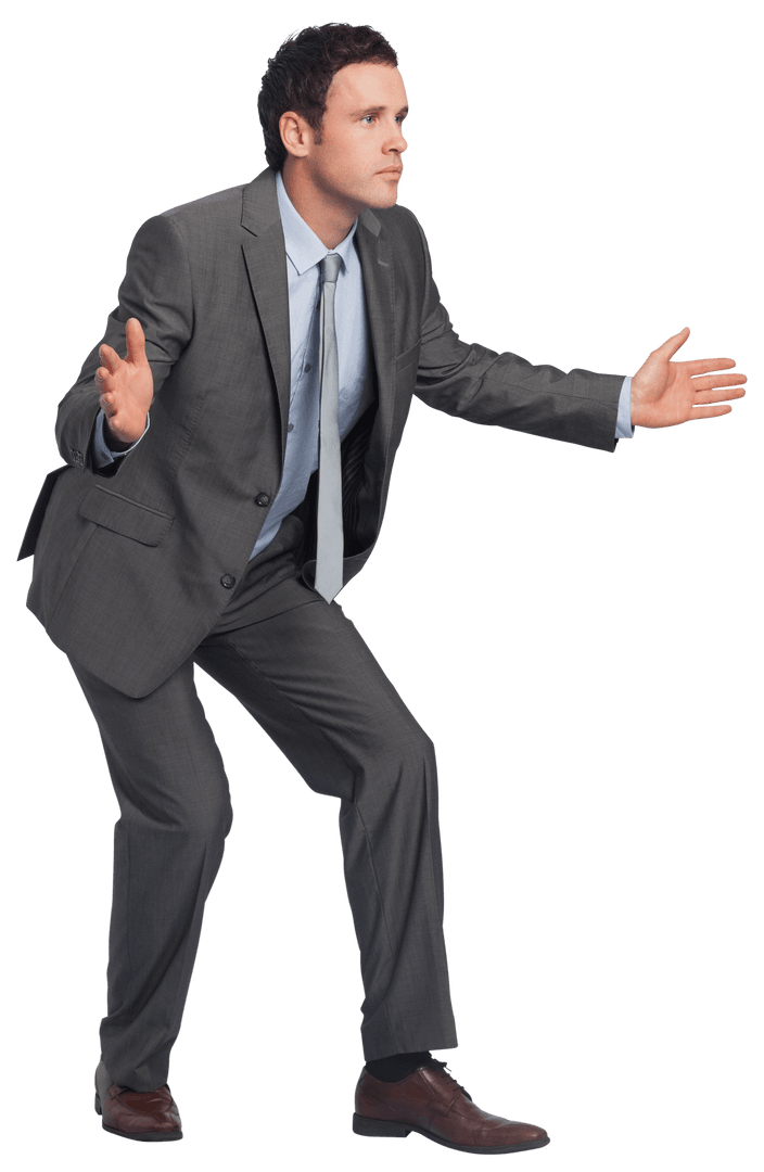 Businessman in Gray Suit Gesture with Transparent Background