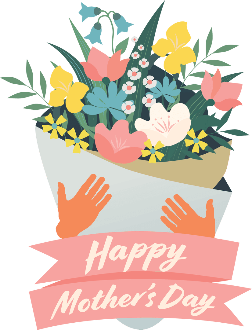 Transparent Happy Mother's Day Bouquet with Hands Illustration