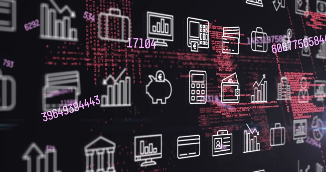 Digital Data Processing with Financial Icons and Analytics