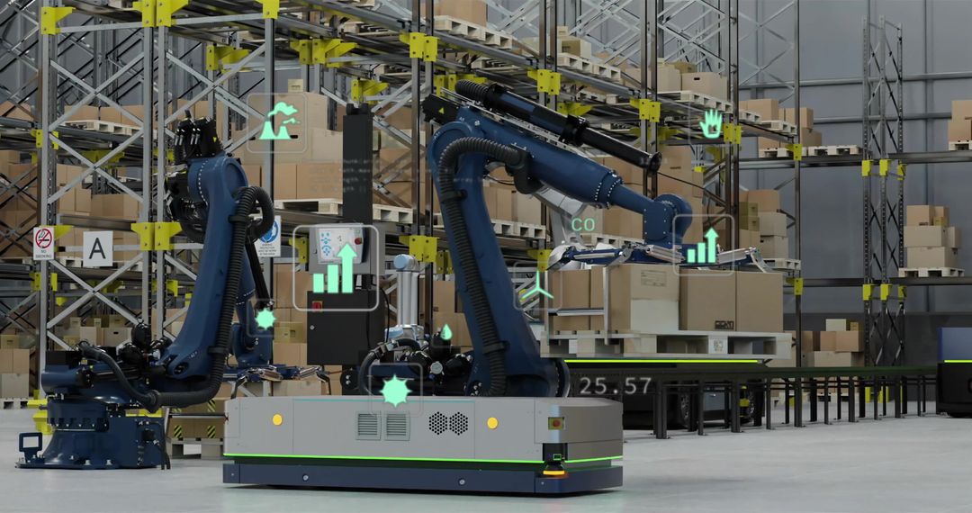 Advanced Industrial Robot Automation in High-Tech Warehouse