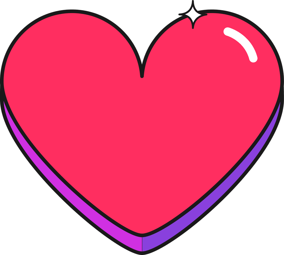 Vibrant Red Pink Cartoon Heart with Transparent Background